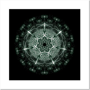 Symmetric Dragonflys - Distressed Shaded Mandala -Grn Posters and Art